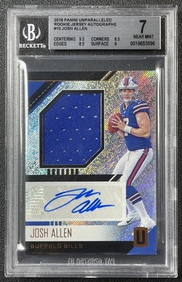 JOSH ALLEN BGS 7 2018 PANINI UNPARALLELED #RJA-JA ROOKIE JERSEY AUTO RC BILLS - Image 1 of 2