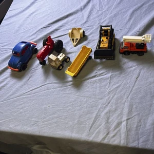 Vintage Tonka - Buddy L - Tootsie -Lot Of 7 Assorted Toy Cars Tractors Trailers - Picture 1 of 24