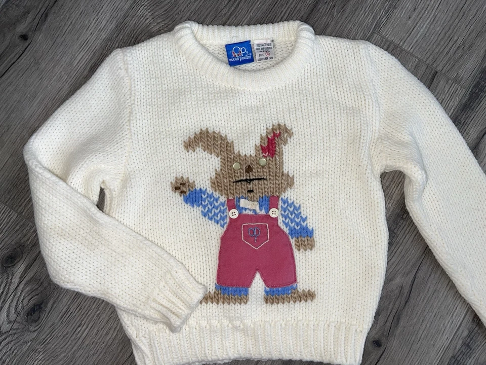 Suéter de malha vintage Ocean Pacific infantil tamanho 4 coelho Páscoa - Imagem 1 de 4