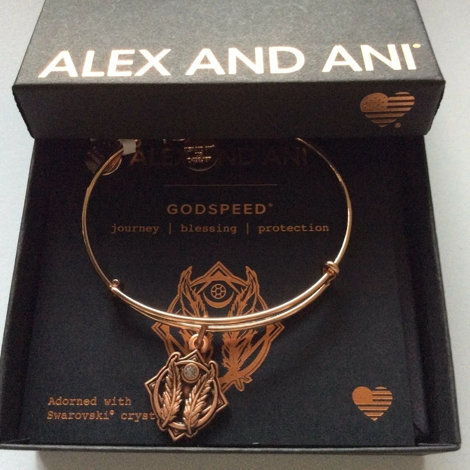 Alex and Ani Godspeed II Rog Charm Rose Gold Bracelet Swarovski Crystal