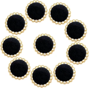10Pcs round Shank Buttons for Sewing Black Velvet Gold Button Crafts Coats Cloth - Picture 1 of 7