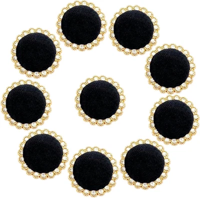 10Pcs round Shank Buttons for Sewing Black Velvet Gold Button Crafts Coats Cloth - Image 1 of 4