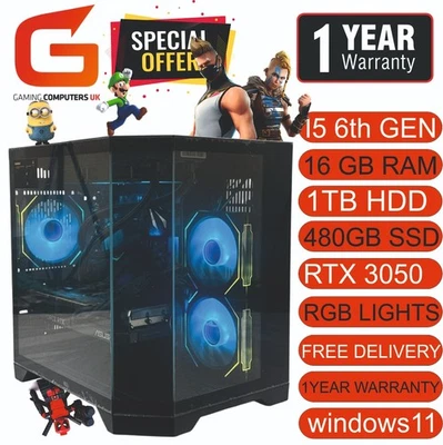 HALLOWEEN DEALS GAMING  PC I5 6th 16GB 1TB+480SSD RTX 6GB 3050 W11 FREE DELIVERY - Image 1 of 4