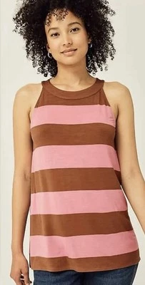 Top halter para mujer J. Jill talla XL a rayas línea A sin mangas rosa/rye Foto 1 de 4