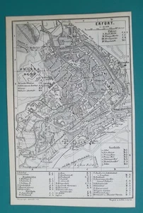 ERFURT + Weimar Environs Germany - 1886 Baedeker Map City Plan 4 x 6" 10 x 15 cm - Picture 1 of 2