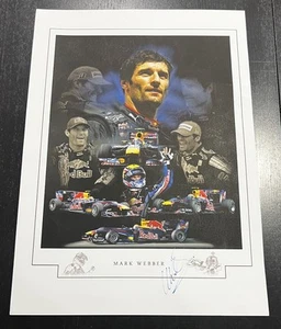 Mark Webber Hand Signed Lithograph Poster Red Bull Racing Vintage Formula 1 - Foto 1 di 15