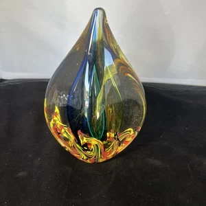 Vintage Glass Tear Drop Shape Orange, Blue Spiral Paperweight Shelf - Picture 1 of 8