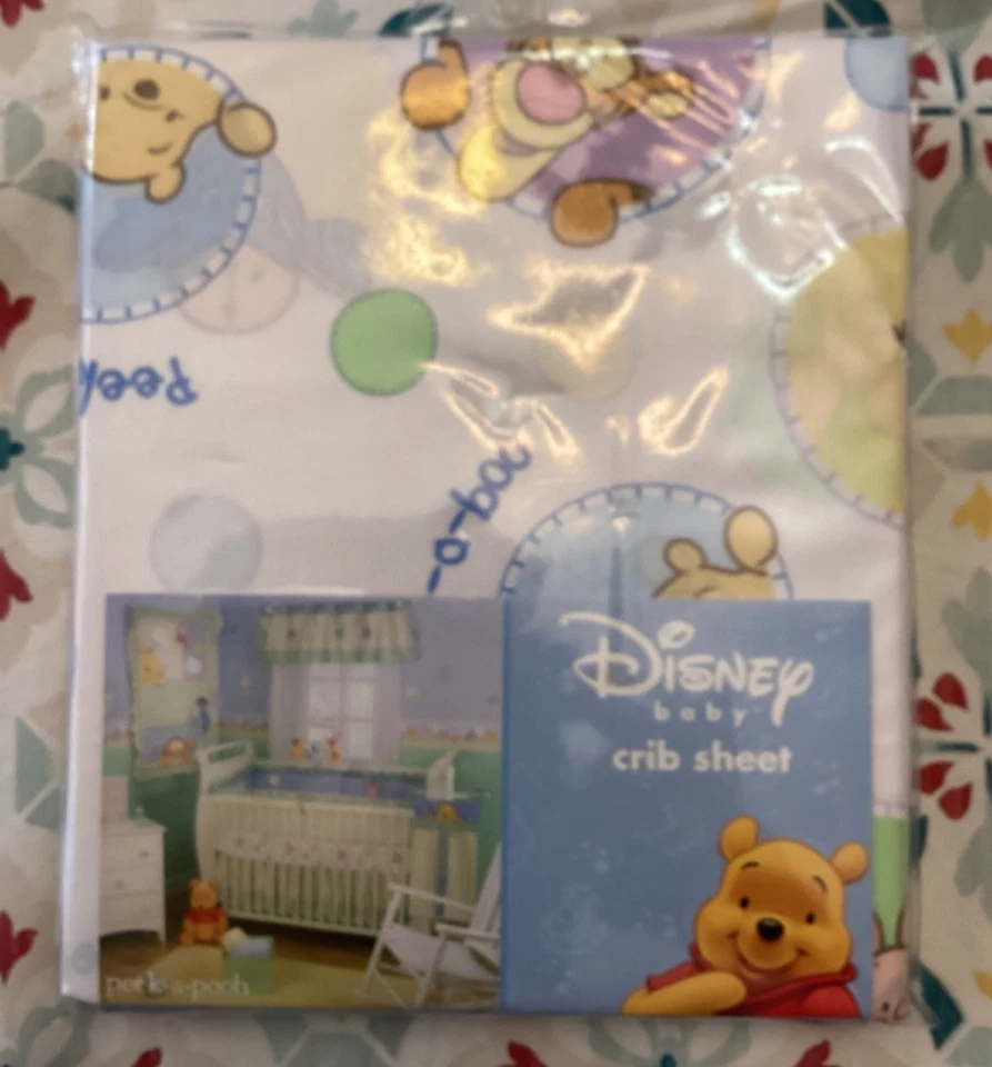 Простыня для кроватки Disney Baby Pooh 28x52 Peek-a-Pooh Crown Crafts США новая нераспакованная - Изображение 1 из 3