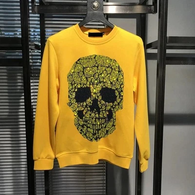 Hombres Moda Calavera Tendencia Lo último Diamante Estrás Lujo Sudadera con Capucha Invierno Sudadera Foto 1 de 4