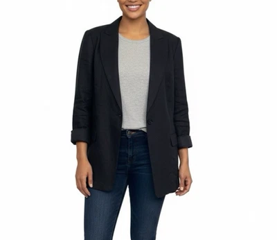 Chaqueta Blazer Marina Rinaldi 100% Lino Negro Un Botón Pico Solapa 29 XL Foto 1 de 4