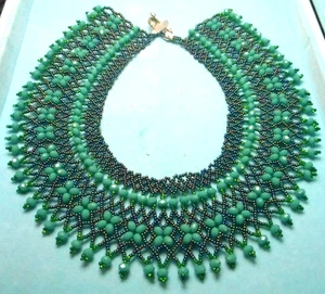 Neu Handwerker Pfau Samen Perlen blau/grün Kristall Perlen Cleaopatra Halsband Halskette - Bild 1 von 5