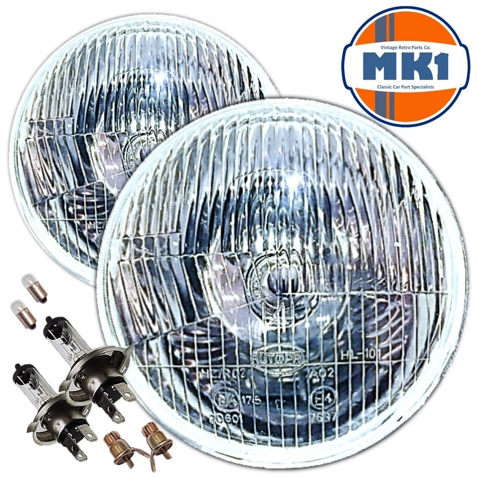 7" DOMED CLASSIC CAR SEALED BEAM HEADLAMPS HEADLIGHTS HALOGEN H4 CONVERSION LHD - Image 1 of 1