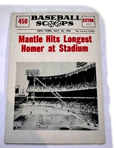 1961 Nu-Card Baseball Scoops #450 Mickey Mantle Hits Longest Homer - Imagen 1 de 2