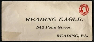 #10 US 1907 #U411a - 2c Reading Eagle PA #9 Stamped Envelope Cover Unused - Image 1 of 2