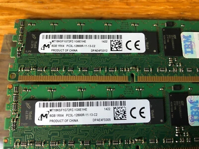 Micron IBM MEMORY MT 16GB Total RAM (2x 8GB) 1RX4 PC3L-12800R - Image 1 of 2