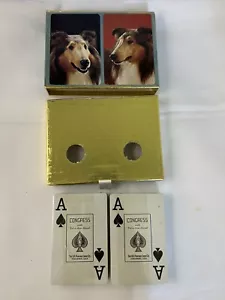 Vintage Congress Playing Cards Dogs Two Set SEALED In Case W Drawer USA! πΊπΈ - Picture 1 of 7