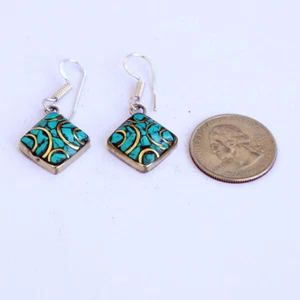 Vintage Bohemian Earrings Himalayan Turquoise Natural Stones Earring jewellery - Bild 1 von 6