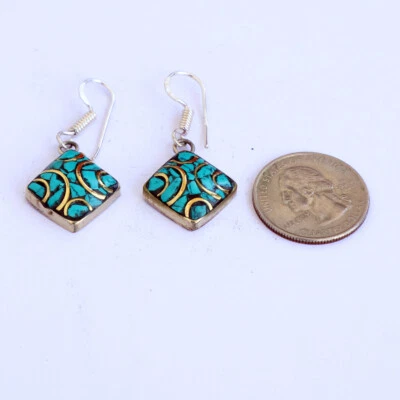 Pendientes bohemios vintage turquesa del Himalaya piedras naturales pendiente joyería Foto 1 de 4
