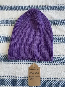Handarbeit Mütze Erwachsene Seide und Merinowolle lila WEICH Medium - Bild 1 von 3