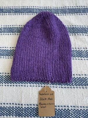 成人丝绸和美利奴羊毛手工帽子紫色柔软中号 — 第 1/3 张图片