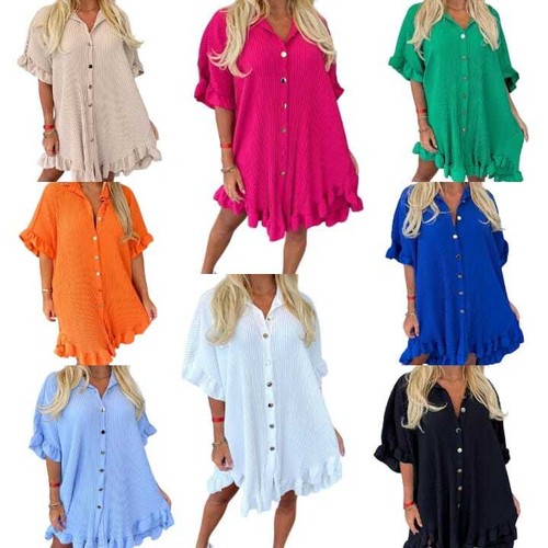 GUCCI Camicia estiva donna donna con bottoni oro a pieghe fronzoli swing smock mini abito top