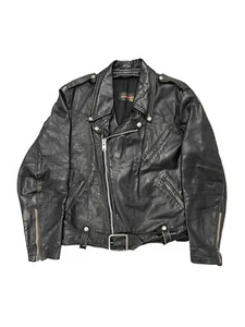 Vintage 60er 70er Herren Brooks Leder Motorrad Biker Punk Talon Zip Jacke - Bild 1 von 18