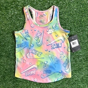 Nike Swimwear Girls Pink Bubble Tankini Top Swimsuit - Sz Small Age 4-5 Yrs - Picture 1 of 6