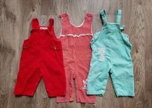 Vintage Corduroy 3 1970s Corduroy Overalls sz 12-18 Months Blue Red Teddy Bear - Picture 1 of 10