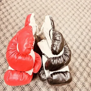 2 PAIRS 18 OZ BOXING GLOVES Sparring Faux Leather Red & Black FOR BIG HANDZ - Picture 1 of 6
