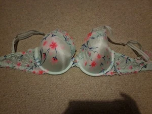 Sujetador acolchado de encaje sedoso azul para mujer Victoria Secret talla 32DD - Imagen 1 de 2