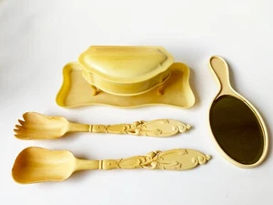 Xylonit Salatbesteck & Jugendstil Zelluloid Schminktisch Einzelteile um 1900 - Bild 1 von 12