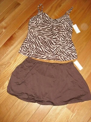 Nuevo con etiquetas ~ Traje de baño para mujer Michael Kors 2 piezas ~ Tankini marrón talla 16 W más estampado de tigre Foto 1 de 4