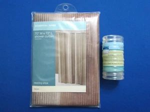 Essential Home (70"" x 72"") ""Morgenstreifen/Kaffee"" Duschvorhang & Ringe (Neu in Verpackung) - Bild 1 von 7