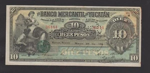MESSICO 10 PESOS 1904 BANCO MERCANTIL DE YUCATAN P#S454a. - Foto 1 di 2