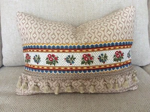 LAST 1 Accent Pillow Pierre Deux Taupe Sand Tan Chloe French Country Toile Fleur - Picture 1 of 3