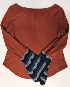 Anthropologie Pilcro Crochet-Cuffed Top cedar color size: Medium - Picture 1 of 8