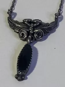 Sterling Silver And Onyx Native American Necklace Signed RB - Picture 1 of 13