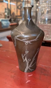 Antique Japanese Patinated Bronze With Silver Overlay - Picture 1 of 11