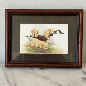 Puppies Print Golden Retriever Art By PM Fitzpatrick Wood Frame Lovely Decor - Picture 1 of 12