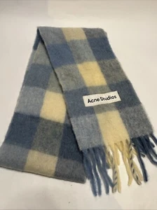 Acne Studios Schal blau/weiß kariert Mohair Wolle Fransen Winterschal blau/creme - Bild 1 von 8