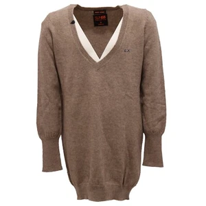 2339Z maxi maglione bimba girl SUN 68 oversize brown mix wool/cashmere sweater - Picture 1 of 4