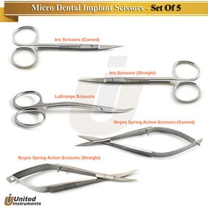Microsurgical Noyes Spring Action Iris Goldman Scissors Curved Straight Set Of 5 - Picture 1 of 6