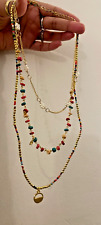 3 in 1 Beaded Long Multicoloured Necklace Costume fasion Jewellery in Gold