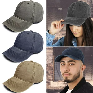 Baseball Cap Washed Cotton Adjustable Hat Solid Color Breathable Hat Men Women - Picture 1 of 18