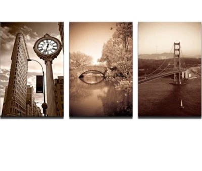 Decoración de arte en vivo - Impresión en lienzo de Nueva York Golden Gate Bridge Central Park Flatiron Foto 1 de 4