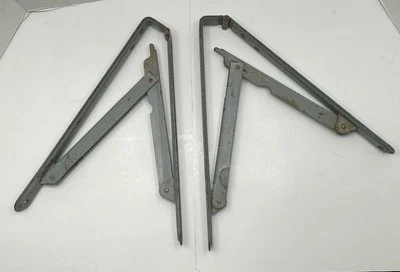 Vintage Old Stanley Collapsing Metal Steel Wall Shelf Brackets Set Pair - Image 1 of 4