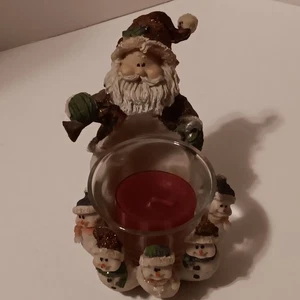 Vintage Santa & Snowmen Candle Holder, Used, Resin Figurine - Picture 1 of 16
