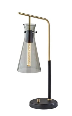 24" Black and Gold Metal Desk Lamp With Light Gray Cone Shade - Image 1 of 4