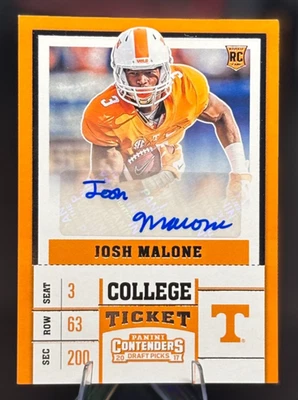 Boleto universitario Contenders Draft 2017 automático Josh Malone RC Volunteers #257 - Imagen 1 de 2