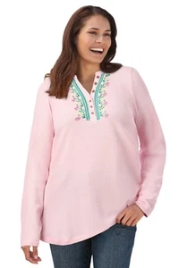 Woman Within Plus Size Embroidered Thermal Henley Tee - Picture 1 of 51